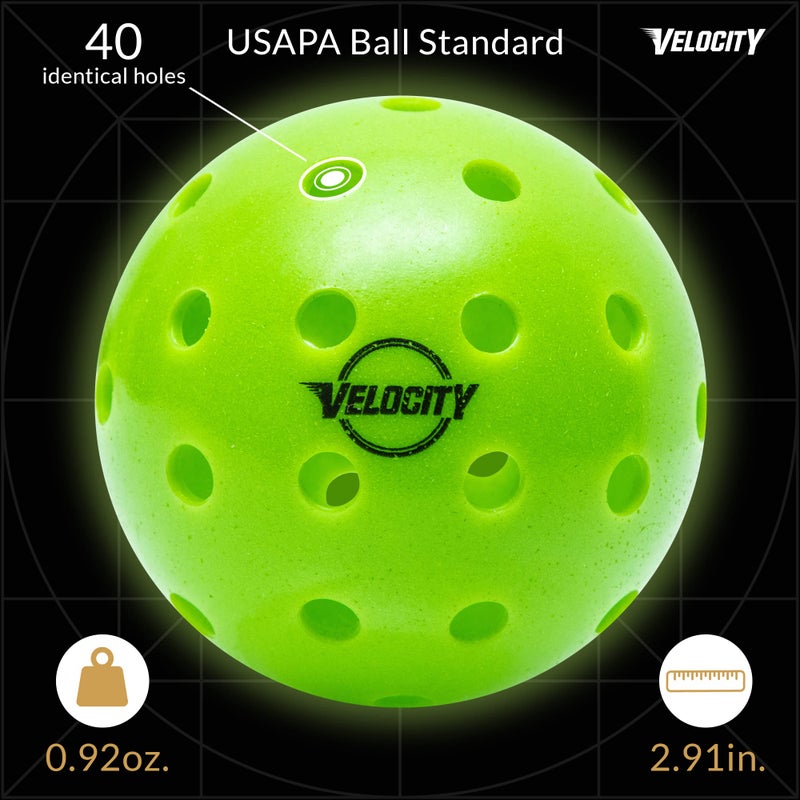 Velocity Outdoor Pickleball Balls, 3 Pack in Green - USAPA Approved Official Size and Weight 40 Hole Pickleballs - Image 4